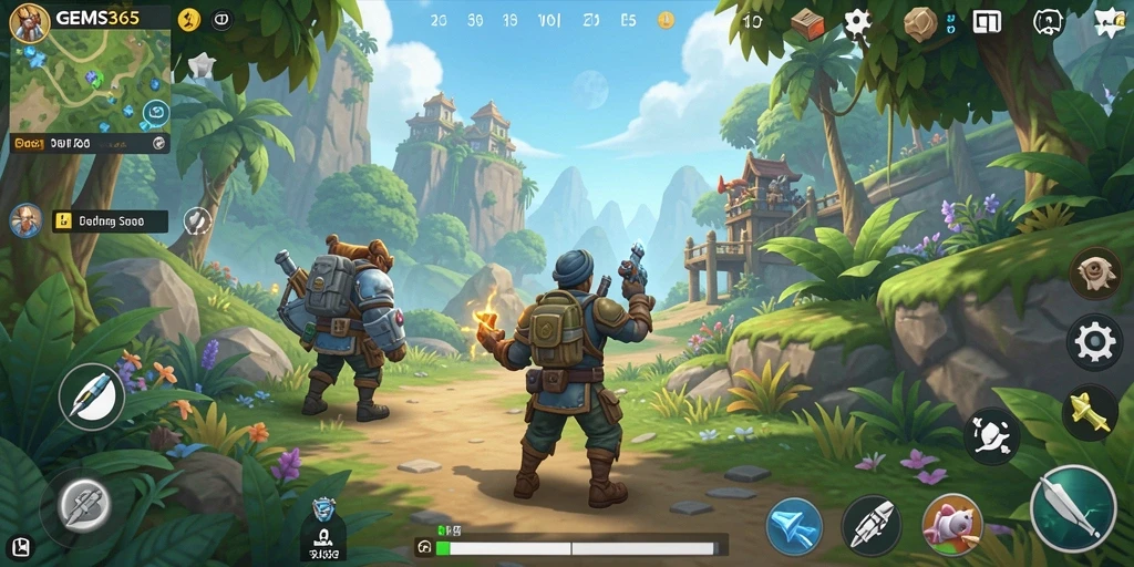 Screenshot utama GEMS365 menampilkan eksplorasi luas dalam gameplay.