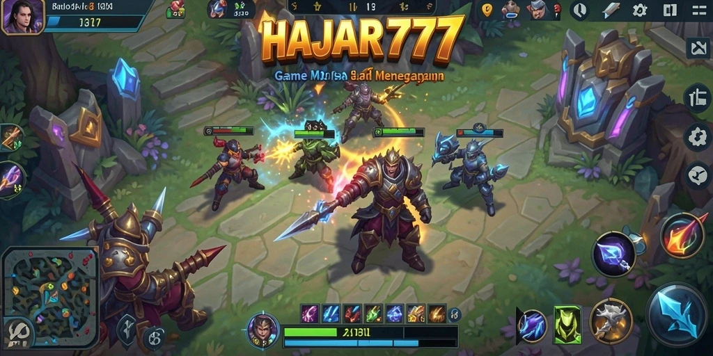 Screenshot menunjukkan aksi seru dalam game MOBA HAJAR777.