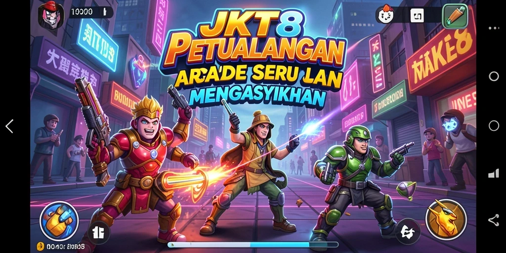 Tangkapan layar utama JKT8 menampilkan aksi gameplay Arcade yang seru.