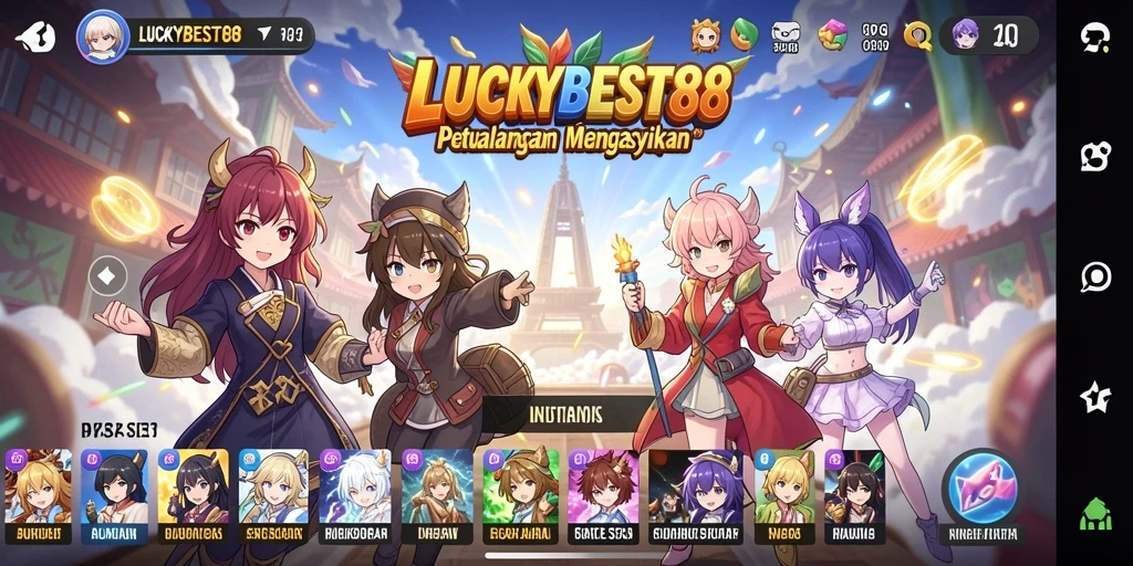 Screenshot gameplay LUCKYBEST88 yang menampilkan karakter anime yang menarik.