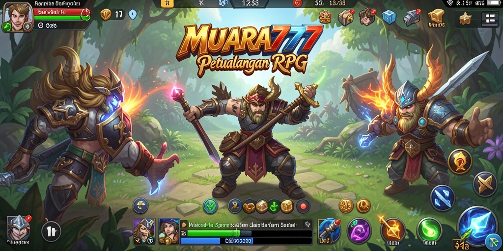 Tampilan gameplay MUARA777 yang epik dengan pertempuran mendebarkan.