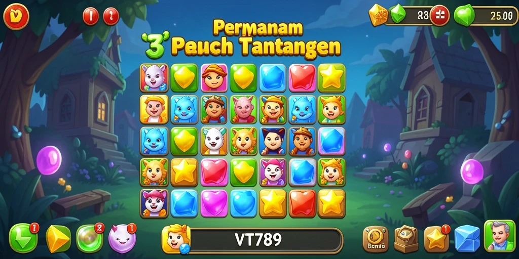 Tampilan gameplay VT789 yang menarik dan penuh warna dalam genre Match-3.