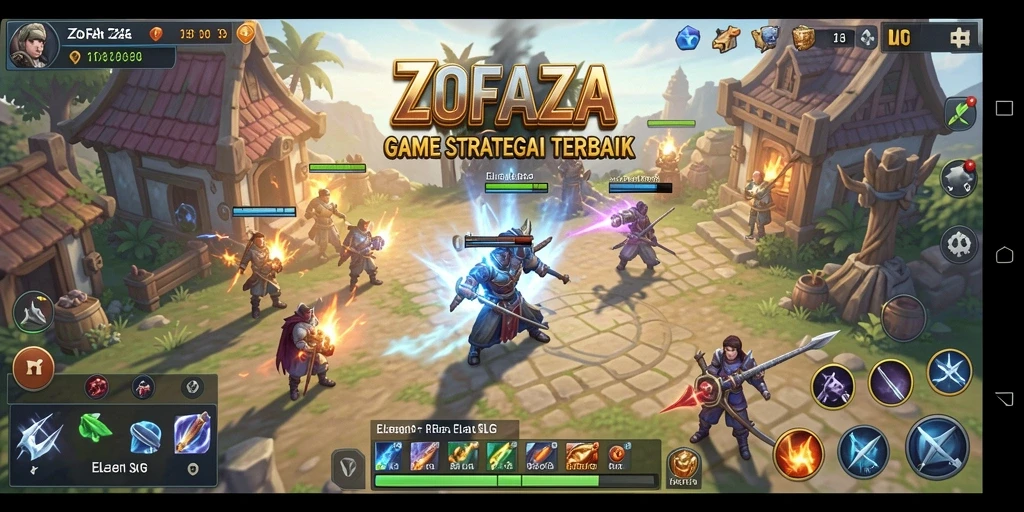 Screenshot gameplay ZOFAZA dengan pertarungan yang dinamis.